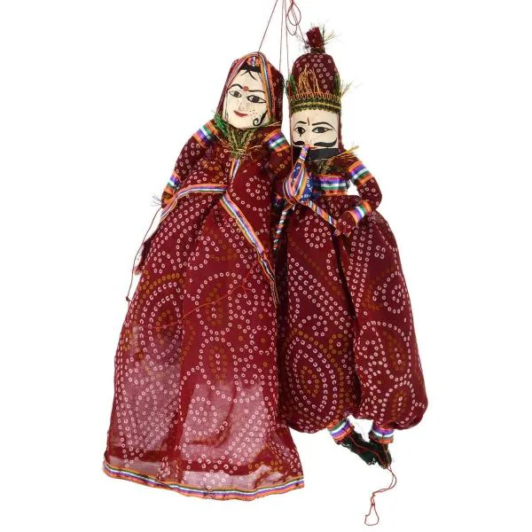 Rajasthani 1 pair of String Puppet; includes 1 male and 1 female puppet RED 