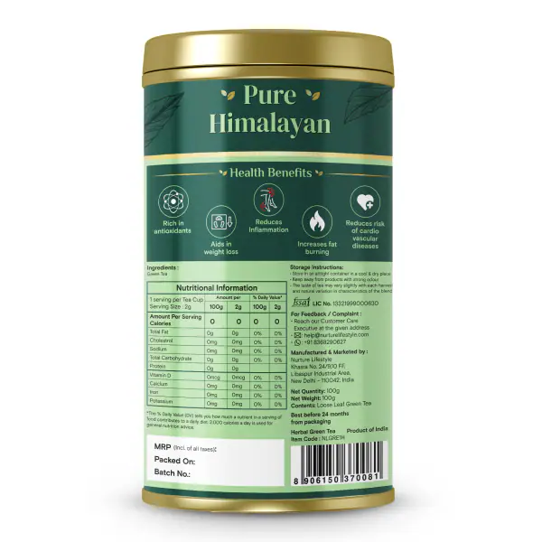 Nurture Lifestyle Pure Himalayan Loose Leaf Green Tea 100g [50 Cups