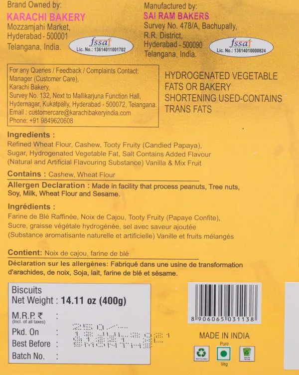 KARACHI BAKERY PREMIUM FRUIT BISCUIT 400 GRAMS ( PACK OF 2 ) JioMart