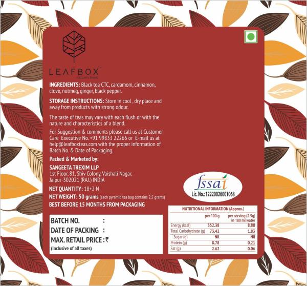 LEAFBOX Assam Masala Chai 20 Nitrogen Flushed Pyramid Tea Bags (18 + 2 Free Samples) JioMart