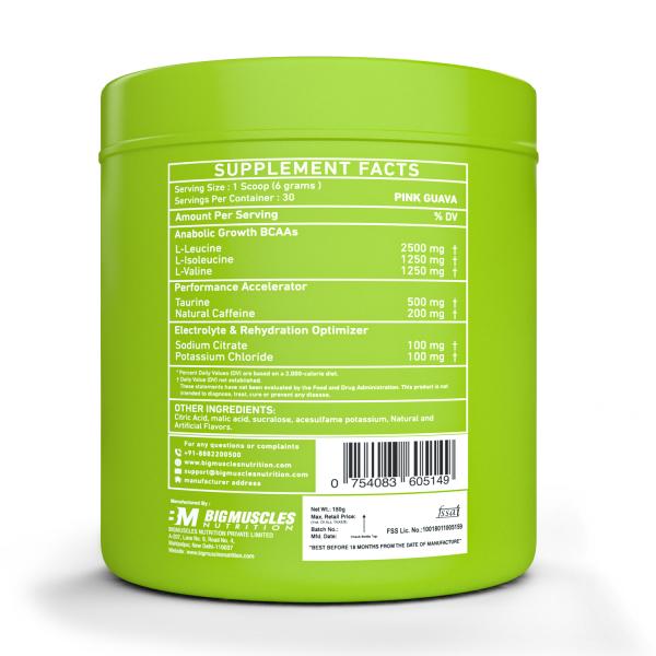 Bigmuscles Nutrition Bcaa Energy 30 Serving 180g , Pink Guava JioMart