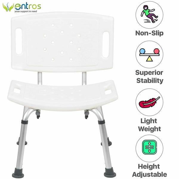 Entros Height Adjustable Bathing Shower Stool with Holes For Patient