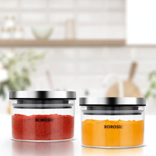 Borosil Classic Glass Jar, AirTight Storage Container For Kitchen, Glass Jar For Storing Spices