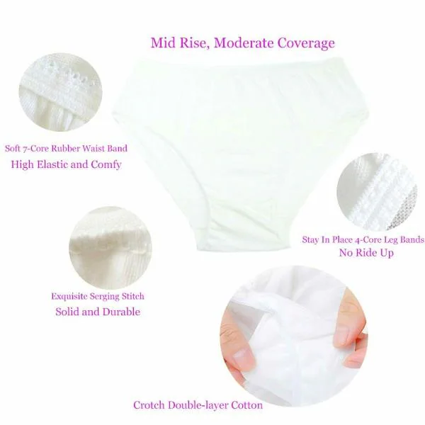CareDone Unisex Disposable 100% Cotton White Underwear, Travel Panties ...