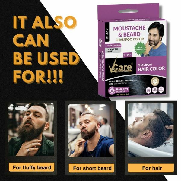 VCare Moustache and Beard Hair Color, Black, 5 ml (Pack Of 10) Natural Hair  Dye Shampoo for Men | no ammonia | no paraban | no ppd - JioMart