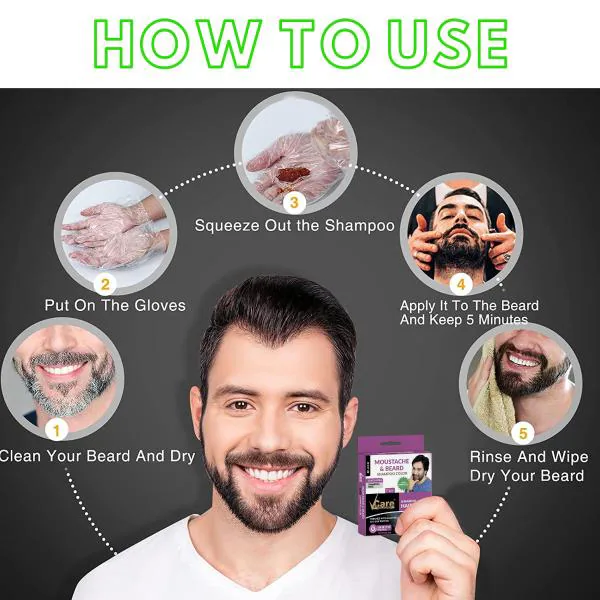 VCare Moustache and Beard Hair Color, Black, 5 ml (Pack Of 10) Natural Hair  Dye Shampoo for Men | no ammonia | no paraban | no ppd - JioMart