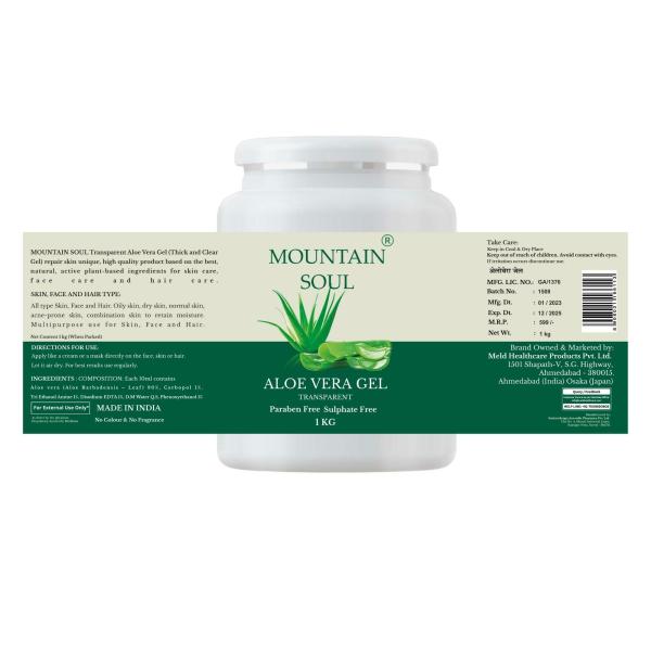 Mountain Soul Aloe Vera Gel 1kg Ideal for Skin, Face, Acne Scars, Paraben Free Sulphate Free