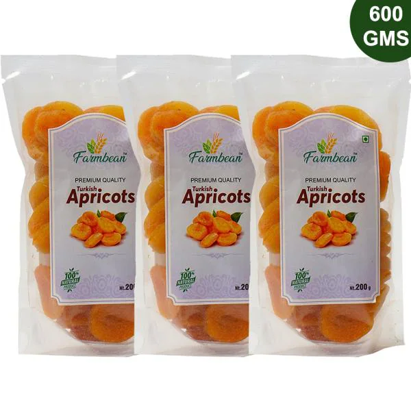 Farmbean Turkish Apricots 600Gms Edible Raw Apricot Dry Fruits