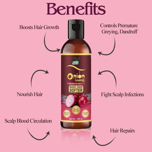SBS Onion Shampoo With Red Onion Extract, No Pungent Smell, Enhance Growth 300ml (Pack Of 2
