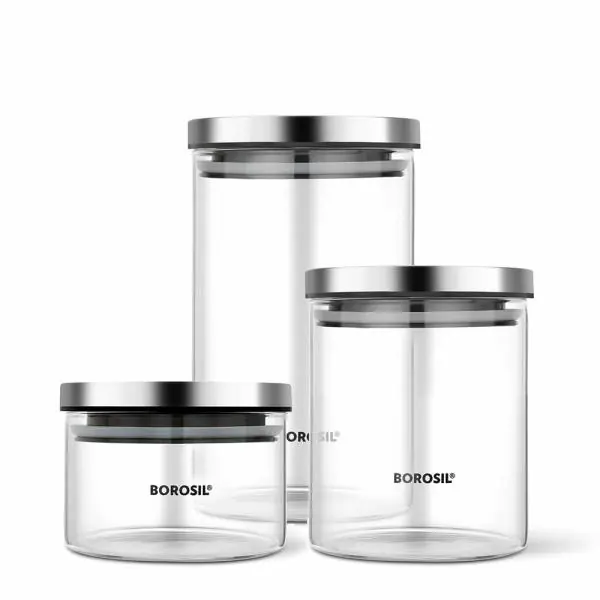 Borosil Classic Glass Jar, AirTight Storage Container, Set of 3 (300