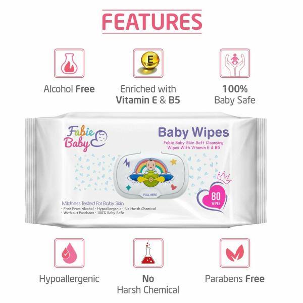 FABIE BABY Skin Soft Cleansing Wipes With Vitamin E 80s & Alcohol Free