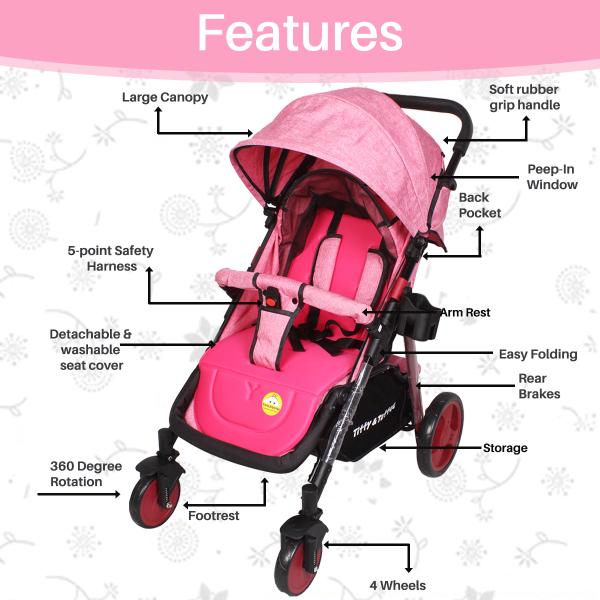 Tiffy & Toffee Stylish, Smart & Safe Baby Stroller 5 Point Safety