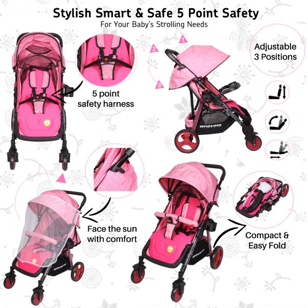 Tiffy & Toffee Stylish, Smart & Safe Baby Stroller 5 Point Safety