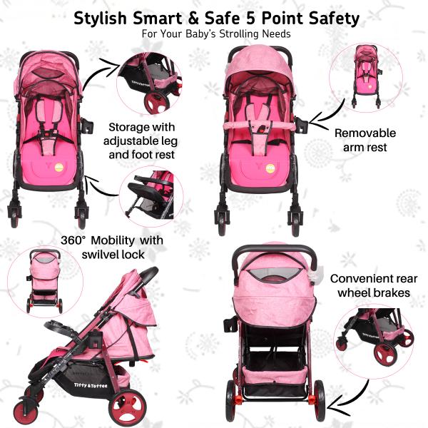 Tiffy & Toffee Stylish, Smart & Safe Baby Stroller 5 Point Safety