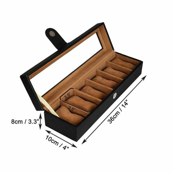 Leather World 6 Slot PU Leather Men Watch Box Display Case Organizer