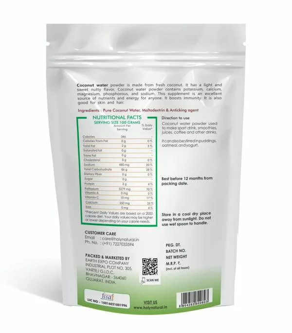 Holy Natural Spray Dried Coconut Water Powder 200 gm, Energy Drink