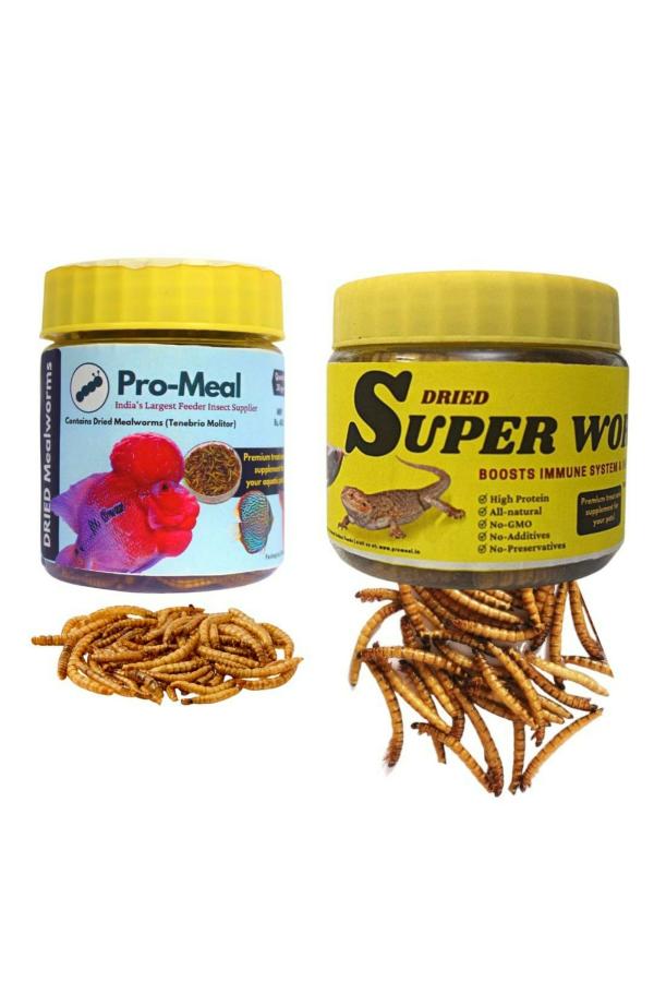 Promeal Dried Mealworms and Superworms Food for Aquarium Fishes of All
