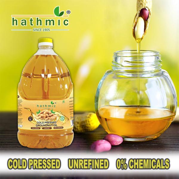 Hathmic Cold Pressed Groundnut Oil, 5L HDPE (Un Refined and Un Filtered