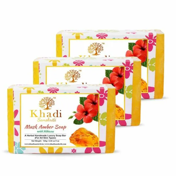 Khadi Sanskriti Pack Of 3 Musk Amber Herbal Soap With Hibiscus125g
