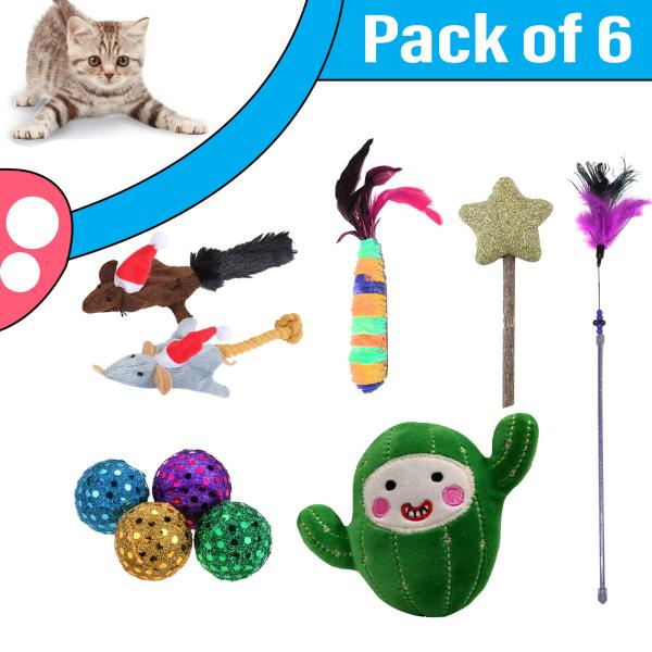 Emily Pets Cat Playing Combo with Catnip Candy,Colorful Balls,Plush & Feather toys For Cats