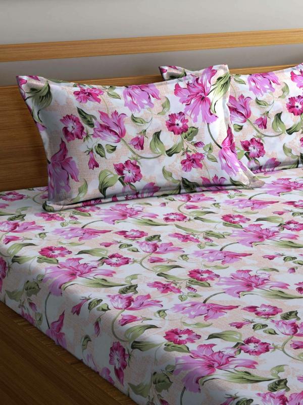 Bombay Dyeing 120 TC Cotton Double Size Abstract Flat Bedsheet (Pink