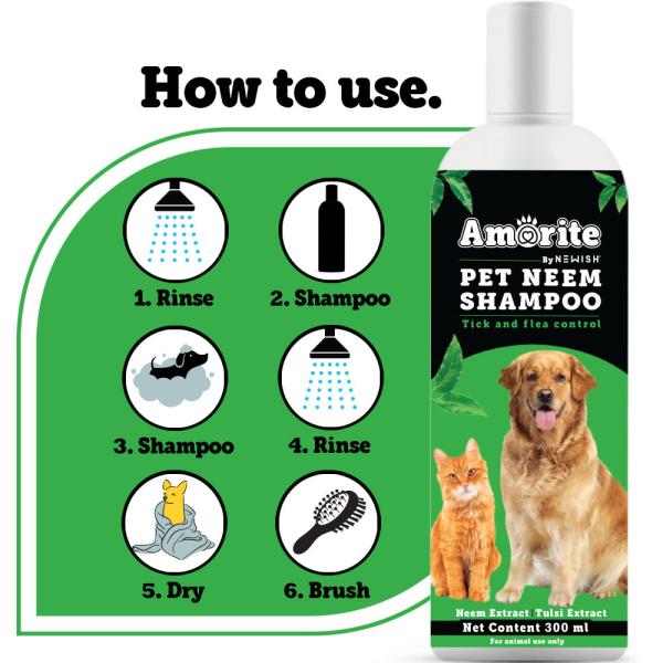 Amorite Anti Tick & Anti-Dandruff Flea Dog Shampoo For Healthy Shiny Coat  with Neem & Tulsi 300ml (Pack of 2) - JioMart