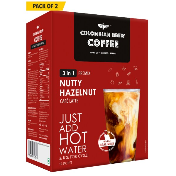 Colombian Brew Hazelnut Café Latte, Instant Coffee Powder Premix (3 in