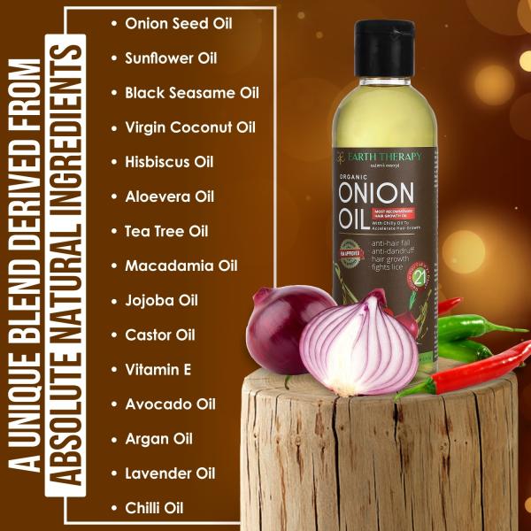 EARTH THERAPY Organic Onion Hair Oil with 14 essential oils for