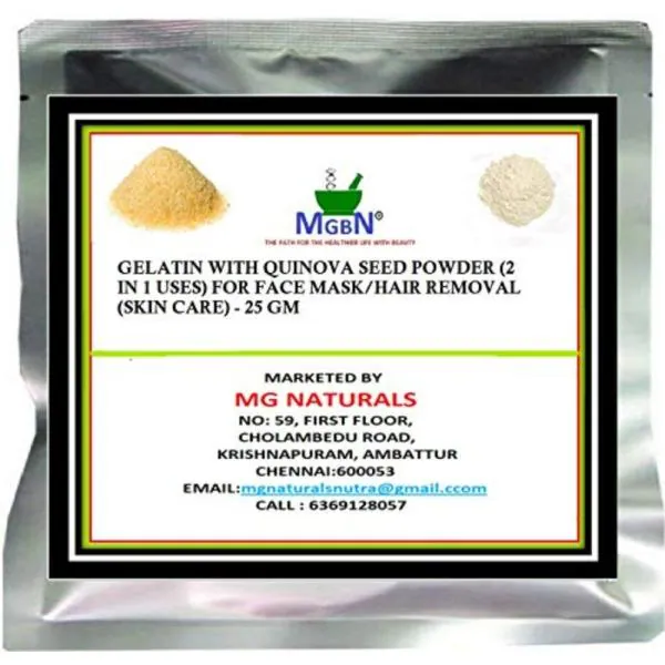 MGBN Gelatin With Quinova Seed Powder 2 In 1 Uses For Face Mask, Hair