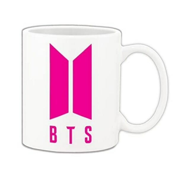 Mug Morning BTS Merch for Girls BTS Pink Logo on White Ceramic Mug