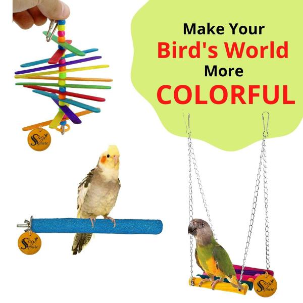 Sage Square Wooden Bird Toys Combo Breeding Box Ladder Sand Perch Swing