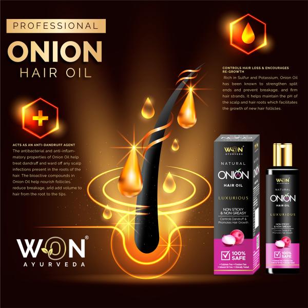 WON AYURVEDA Onion Hair Oil For Hair Growth & Hair Fall Control With