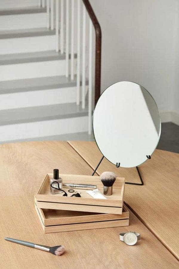 Frameless Free Standing Makeup Mirror, Stainless Steel Table Vanity