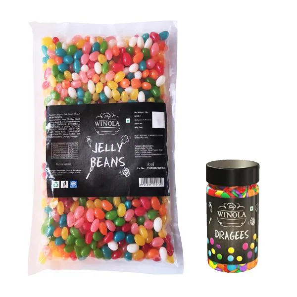 Winola Candy Gift Pack Jelly Beans (1 kg) & Dragees Chocolate Gems (150g) JioMart