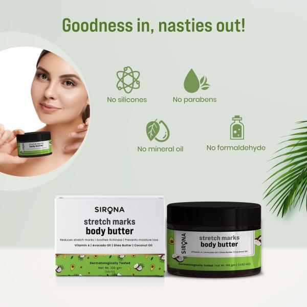 Sirona Stretch Marks Body Butter with Vitamin A, Shea Butter, Avocado