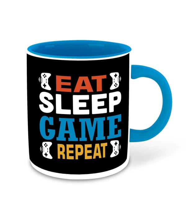 Whats Your Kick Funny Quotes Theme Eat Sleep Game Repeat Quotes Design  Printed Sky Blue Ceramic Coffee and Tea Mug 325 ML - JioMart