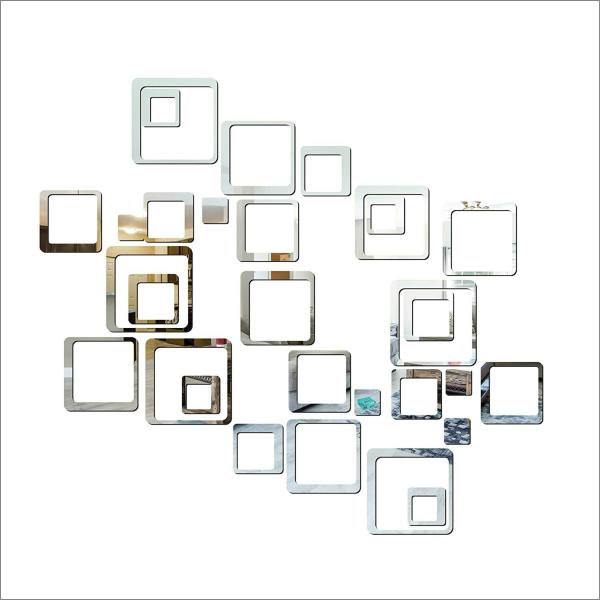 Look Decor Silver Silver Different Six Size Square 3D Mirror Stickers