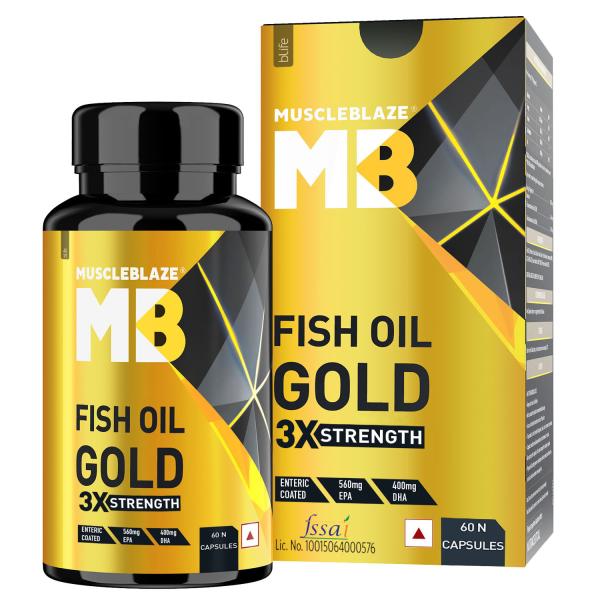 MuscleBlaze Omega 3 Fish Oil Gold 1250mg(560mg EPA & 400mg DHA) , 60
