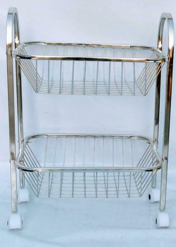 TSW Stainless Steel 2 Shelf Round Pipe Stand Trolley with wheel Utensil