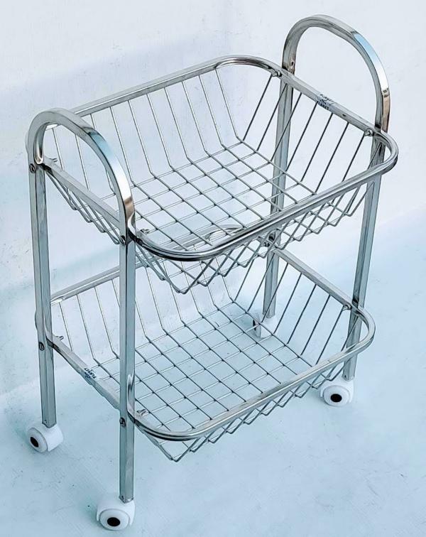 TSW Stainless Steel 2 Shelf Round Pipe Stand Trolley with wheel Utensil