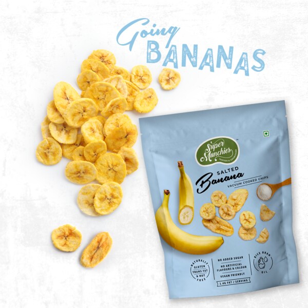SUPER MUNCHIES Salted Banana Chips, Vegan, Gluten Free, High Fiber