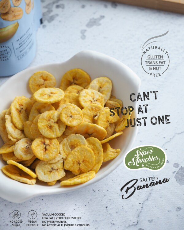 SUPER MUNCHIES Salted Banana Chips, Vegan, Gluten Free, High Fiber