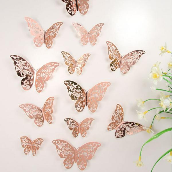 JAAMSO ROYALS Rose Gold 3D Butterfly Home Décor Self Adhesive Peel And