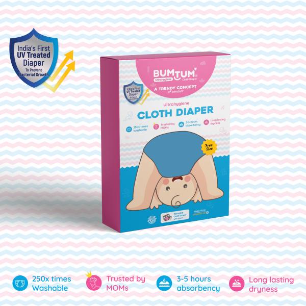 Bumtum Ultrahygiene Cloth Diaper in Blue Colour with one insert JioMart