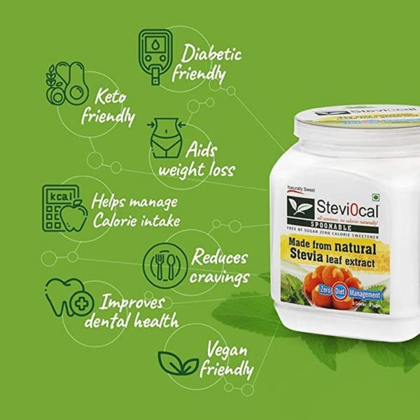 Steviocal Free of Sugar Natural Stevia Sweetener Jar 480gm JioMart