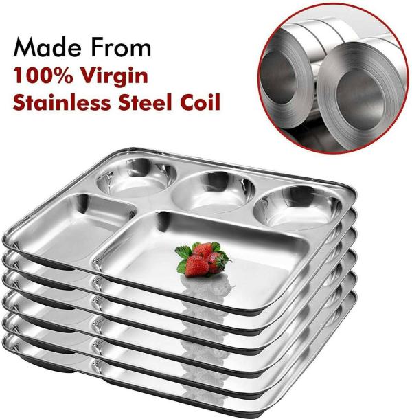 IM ENTERPRISE Silver Stainless Steel dinner Plate 6Pieces (Pack of 2