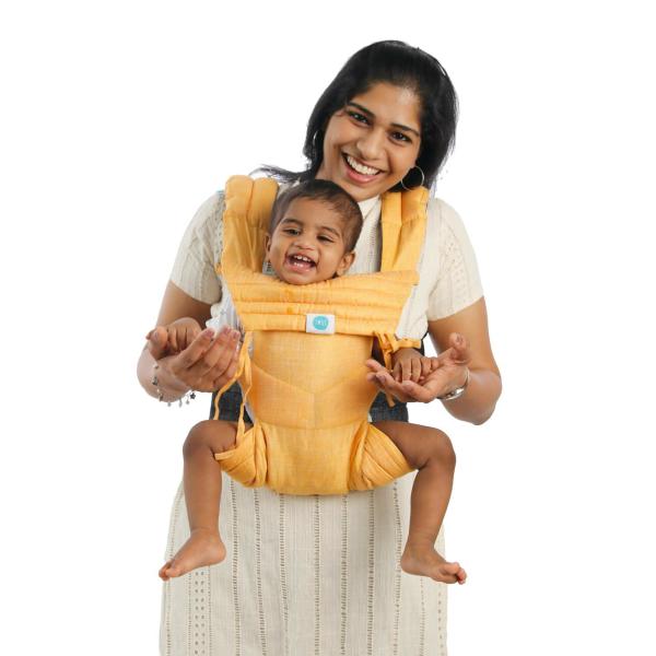 Soulslings Yellow Anya Linen 3 Position Baby Carrier with HipHealthy