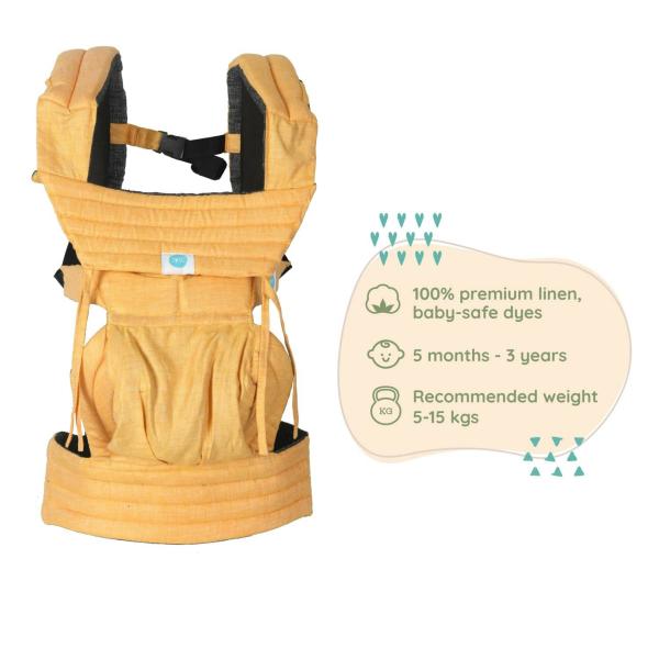 Soulslings Yellow Anya Linen 3 Position Baby Carrier with HipHealthy