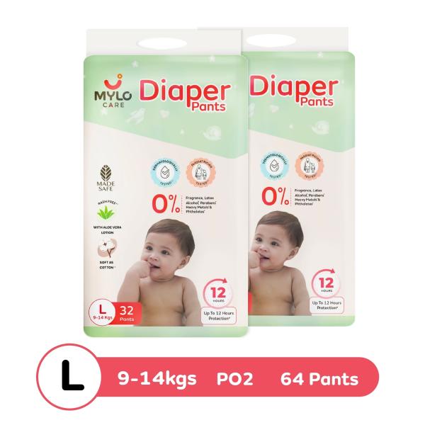 Mylo Care Baby Diaper Pants Large (L) Size, 914 kgs 64 Count 12