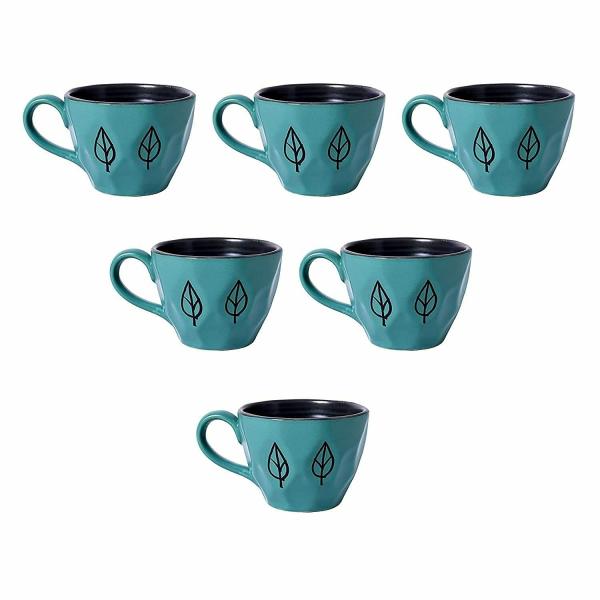 UrbanCrafts Handprinted Turquoise Leaf Ceramic Tea Cups Set of 6 JioMart